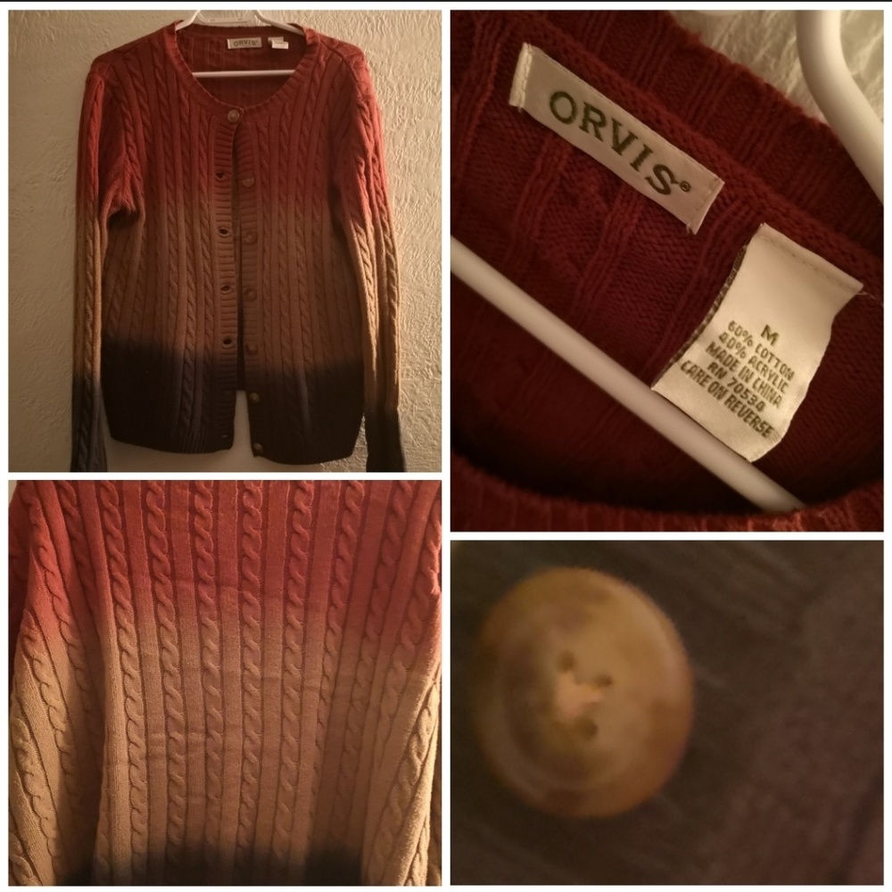 M:Unique dyed Orvis cardigan 3 tone Autumn sweater